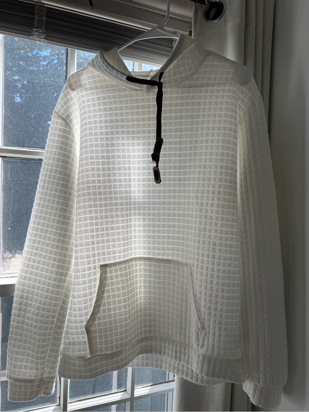 Women's Cream Waffle-Knit Crew Sweater with Contrast Toggle